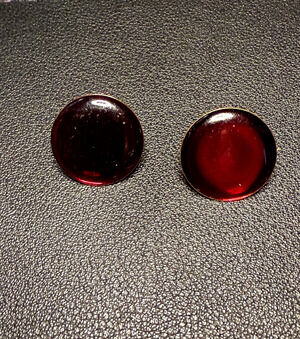 Vintage Red Gold Tone Round Button Large Lucite Earrings Clip-On Maroon MCM